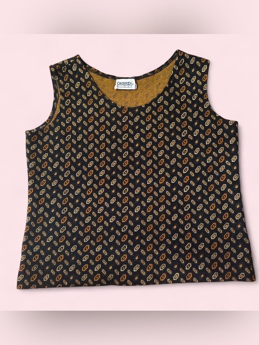 Black Tank Top with Gold Motif —